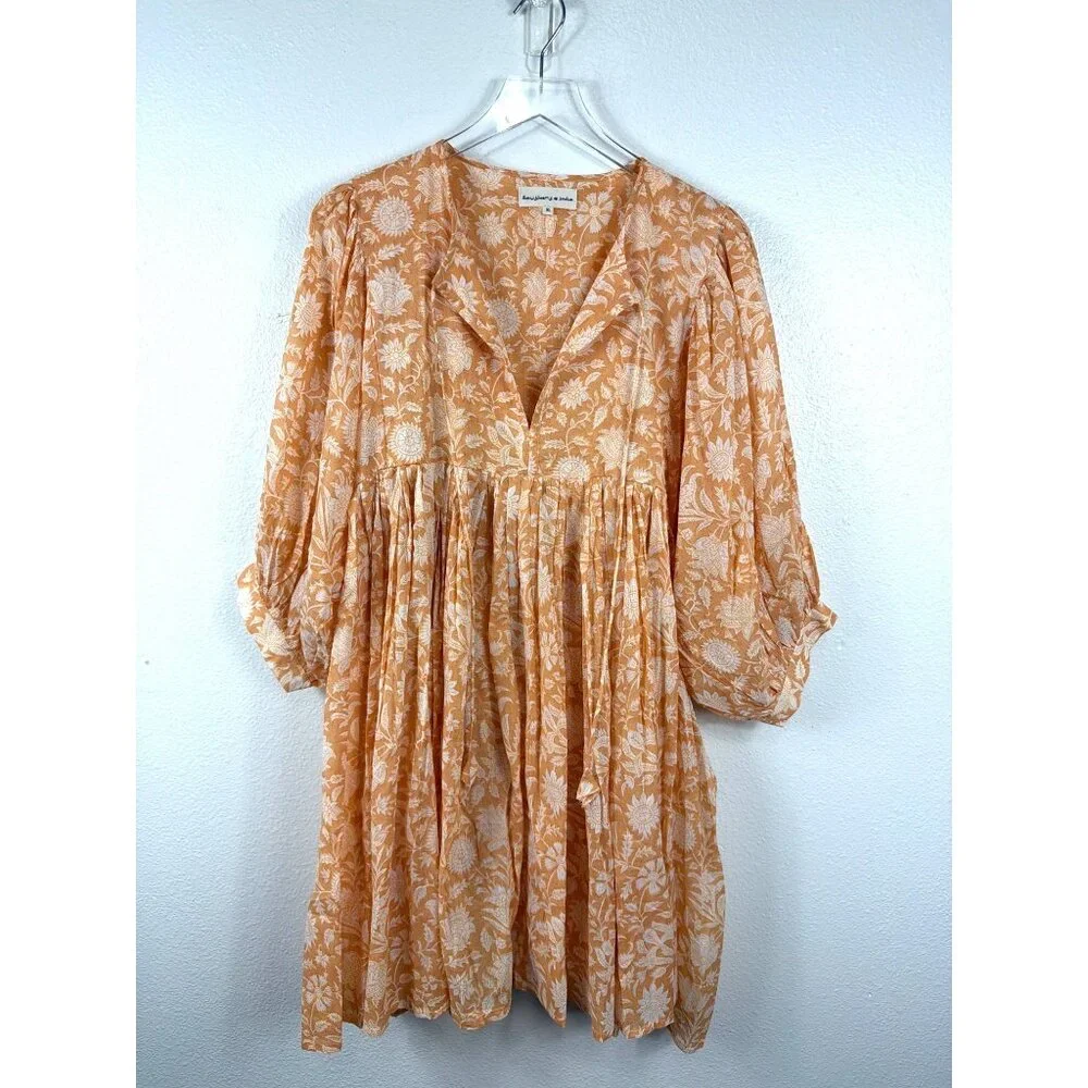 Daughter of India Kyra Mini Dress Tangerine Floral XL Boho Cotton NWOT - Picture 5 of 16